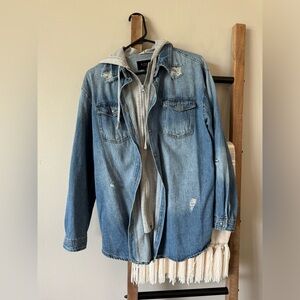 Oversized Denim Jacket with Hoodie